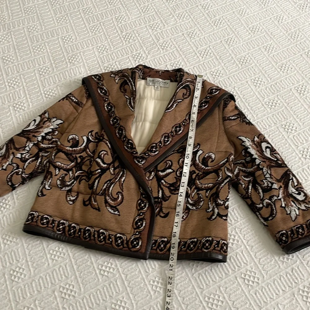 St. John Brown jacket Blazer with Intricate Pattern and Black Trim
